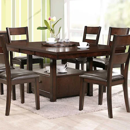Adjustable Height Square Dining Table Set with Lazy Susan